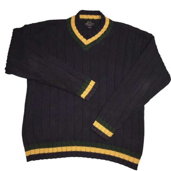 Willis & Geiger Outfitters Mens Striped Cotton V-Neck Pullover Sweater Large - Picture 1 of 13